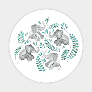 Laughing Baby Elephants – emerald and turquoise Magnet